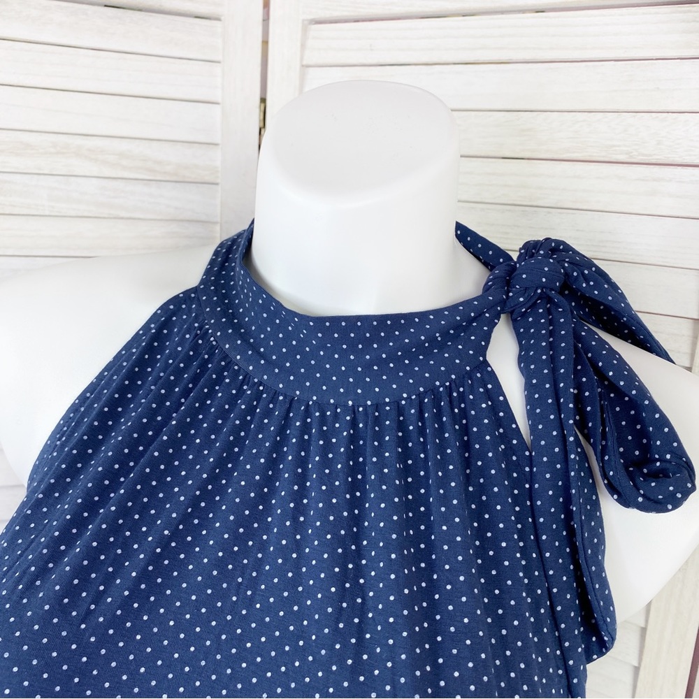 Uniform John Paul Richard Polka Dot Tie Neck Halter Top Shirt Blue White XL - Picture 5 of 11